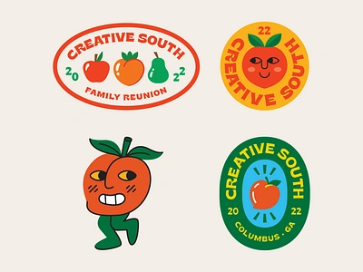 Creative South Stickers badge branding design family flat fruit georgia graphic design icon illustration logo patch peach plant seel sticker stickers swag type lock up vector