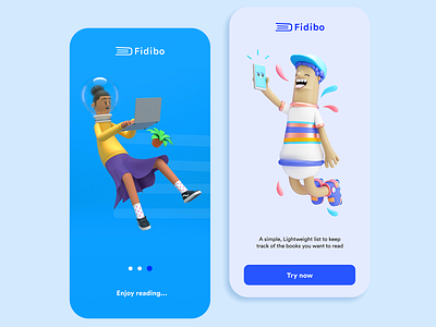 Fidibo - Ebook reading app UI 3d illustration adobe xd blue book shop book store concept covid19 design ebook figma flat illustration library minimal read reading reading app sign in splash screen ui