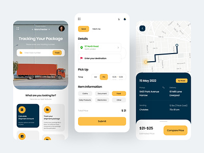 Shipment Tracking App app cargo clean colors delivery design goods map new online order payment popular schedule shipment shipment app tracking number truck ui ui ux