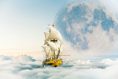 Riding the Clouds clouds design moon photoshop ship