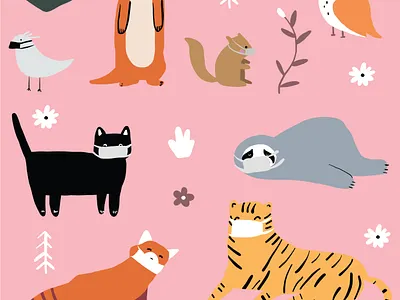 Quarantine Animals animals bird cat characters covering covid19 leopard masks owl pandemic quarantine simple sloth sloths squirrel wear