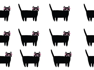 Pink Cateye glasses on lady cat 50s ai artwork cartoon cat cute drawing fashion illustration pink repeat repeat pattern seamless stylish surface design vector vintage