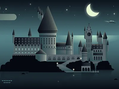 Hogwarts castle design flat harry potter illustration illustrator magic vector