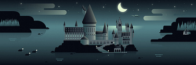 Hogwarts castle design flat harry potter illustration illustrator magic vector