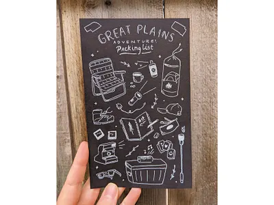 Camping trip packing list art drawing hand drawn illustration ink nature