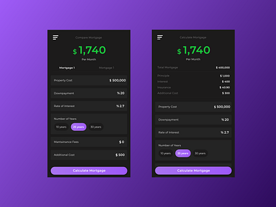 Mortgage Calculator app concept ui ux