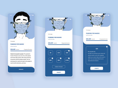 Crowdfunding App app concept corona virus covid 19 crowdfunding campaign daily ui daily ui 032 donate mask ui