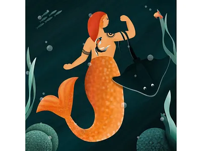 Badass Mermay 2d ariel badass character illustration coral fish freelance illustrator girl hair illustration mermaid mermay nemo nymph punk stingray tattoo texture underwater woman