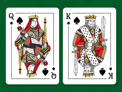 Queen and King of Spades card card design cards cards design deck illustrations king line art lineart playing card playing cards queen royal royals spades