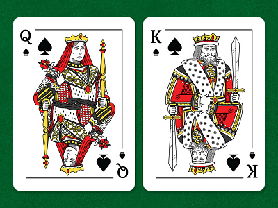 Queen and King of Spades card card design cards cards design deck illustrations king line art lineart playing card playing cards queen royal royals spades