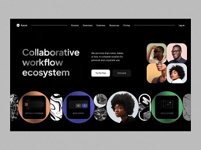 fucce: web design, branding, identity, illustrations collaborate ecosystem grid hero icons identity landing management notes process saas shadow solution table team tool web design web page web site workflow