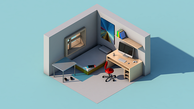 🎮 Student Room 3d 3d art cartoon cinema 4d color concept creative design gamer illustration isometric isometric illustration low poly lowpoly nintendo switch room trending vector