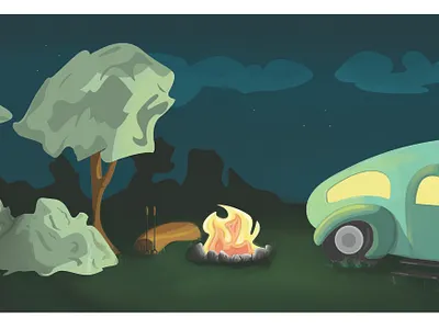 Camping night scene design illustration