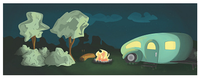 Camping night scene design illustration