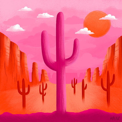 Pink Cactus arizona cactus cactus illustration desert flat illustration flat illustrations illustration illustration art illustration artist landscape art landscape illustration saguaro sunset