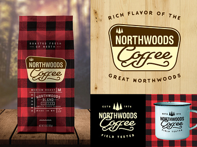 Northwoods Coffee branding cabin camping coffee lake lodge logo northwoods outdoors package design rustic typography