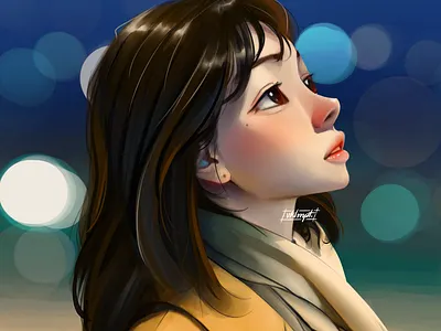 Night anime art character cute design drawings girl girl character illustration