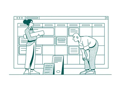 Marketing Planning Illustration calendar character design design halftone illustration marketing planning product ui vector webdesign