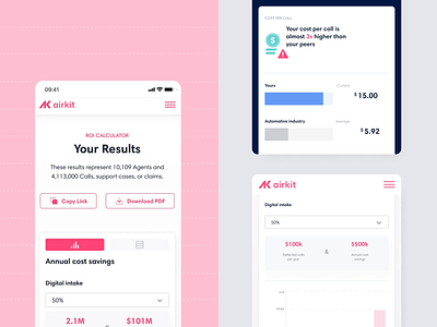 Airkit • CX Assessment Calculator Results animation back end development calculator customer experience cx design development digital experience front end front end development product product design product strategy roi calculator sales teams ui ui design uiux ux ux design