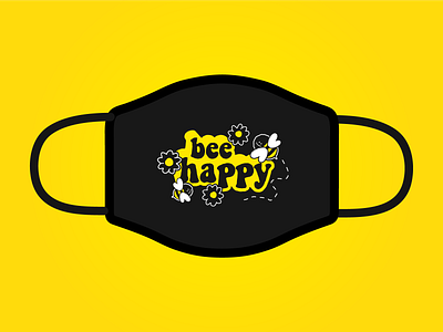 Bee Happy bee cartoon corona virus coronavirus covid cute face flowers fun happy hippy illustration mask positivity smile spring summer typography virus yellow