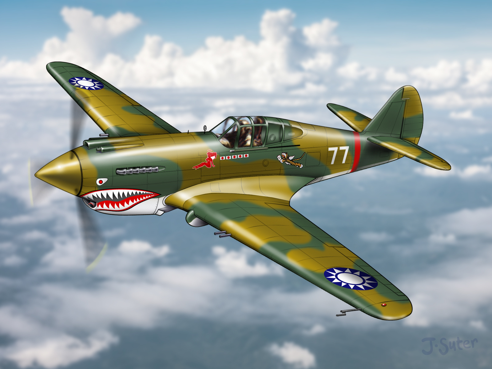 Example of P-40 Warhawk “Flying Tiger” War Plane Illustration