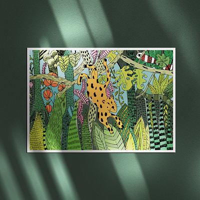 Jungle Illustration - Postcard cards digital digital illustration digitalart drawings graphic designer green illustration illustrator jaguar jungle postcard postcard design poster design wacom