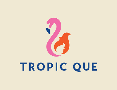 Tropic Que Logo barbecue bbq blue branding branding design caribbean design flame flamingo graphic design logo logo design orange pink restaurant restaurant branding restaurant logo tropical