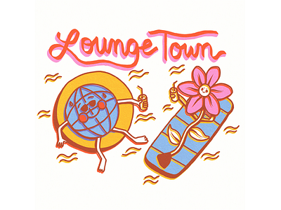 Lounge Town Illustration branding earth floating flower illustration hand lettering illustration lazy river lounging nature outdoors pool simple summer 2020 t shirt