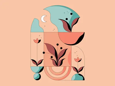 Flowers composition composition floral flowers flowershop illustration moon night plants