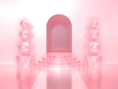 Pink 3d arch archway c4d castle doorway mirror pink reflectance shiny stairs steps