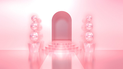 Pink 3d arch archway c4d castle doorway mirror pink reflectance shiny stairs steps