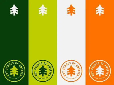 Scout Color Palette badge boy scouts branding camp color design graphic design green icon identity illustration lockup logo minimal orange pallette scout stamp tree