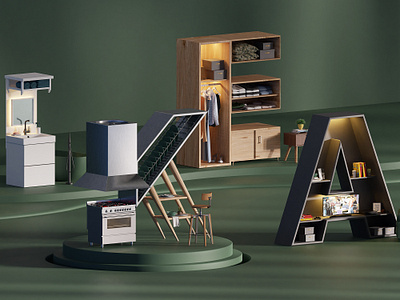 Ikea 3D Concept 3d blender blender3d ikea illustration isometric logo typography