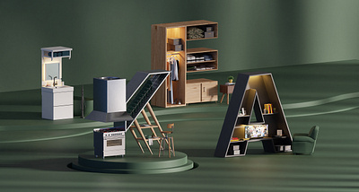 Ikea 3D Concept 3d blender blender3d ikea illustration isometric logo typography