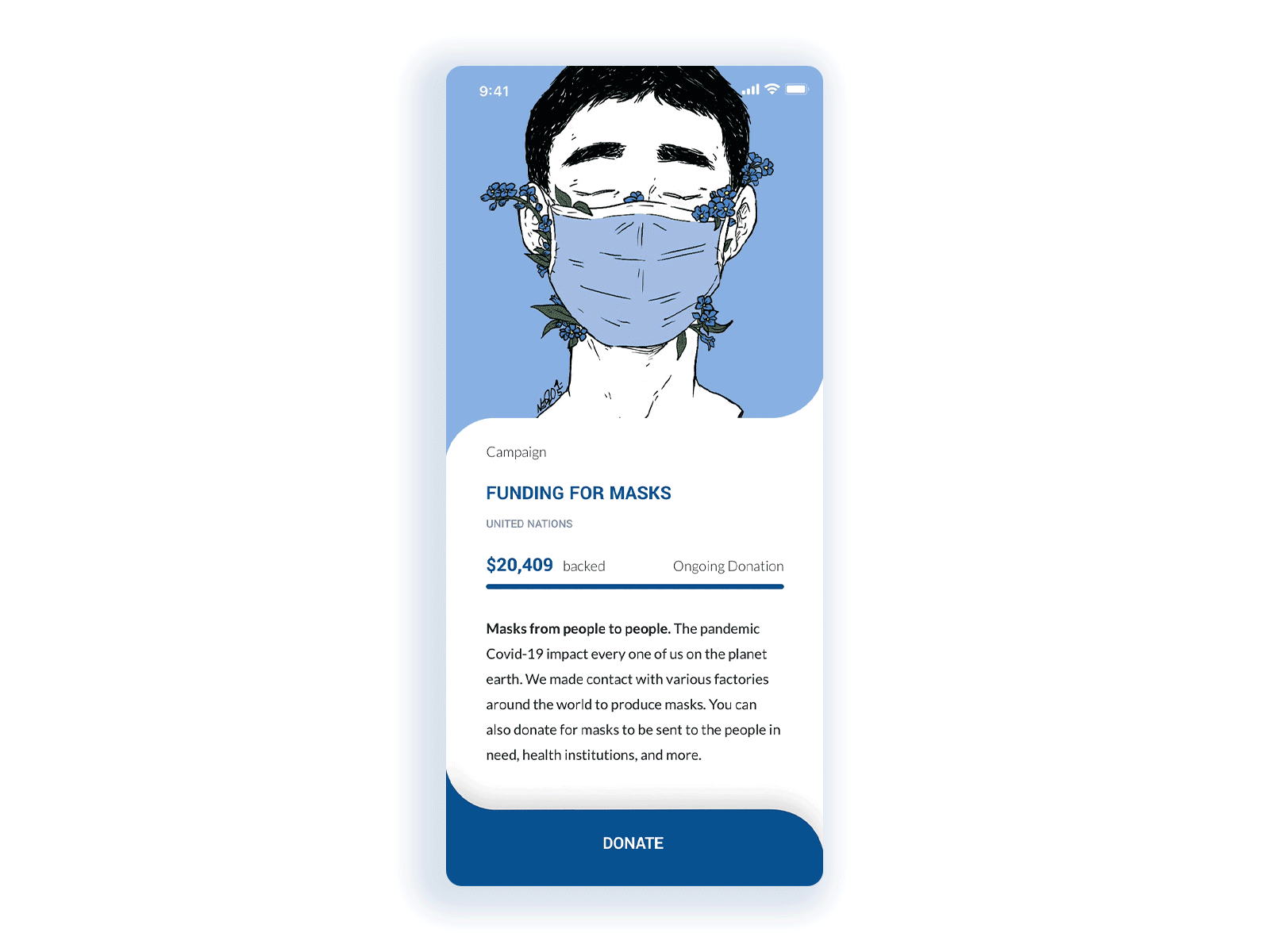 Crowdfunding App app concept corona virus covid 19 crowdfunding campaign daily ui daily ui 032 donate mask ui