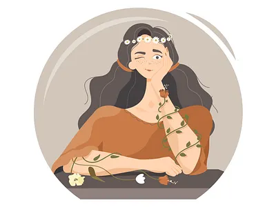 Girl with the flowers adobe illustrator character character design dtiys flat design flower flower illustration girl illustration vector wink woman