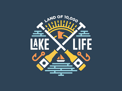 Lake Life badge beer boat creative illustration lake lakes logo paddle sail summer sun water