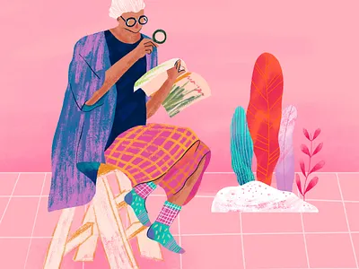 chill women character characterdesign flower illustration magazine minimal pattern photoshop pink plants reading sit texture woman woman illustration