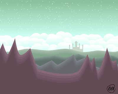 The Distance castle clouds design distance illustration journey mountain vector