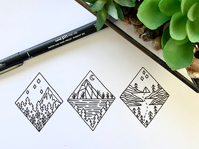 Diamond Mountain Drawings abstract camping drawing forest hiking hleslie design illustration line art mountains nature outdoors woods