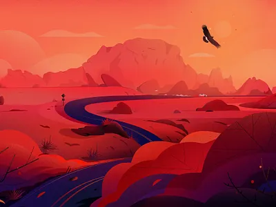 Desert landscape - Nevada cannabis desert freedom hill illustration illustrations journey landscape landscape illustration nature red road road trip travel vector