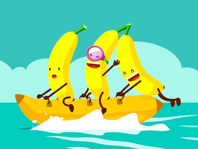 Funny bananas // Bananas divertidas 2d 2danimation aftereffects animation animation 2d bananas character animation gif animated illustration loop loop animation motiongraphics waves