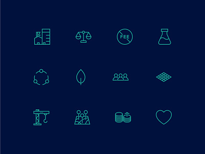 Dantia Website Icon Set building construction heart icon icon design icon set iconography icons illustrator lake macquarie leaf map newcastle people scales symbol teal ui user interface web design