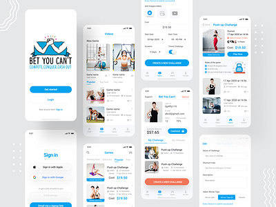 Bet You Can't IOS App bet beta betting cash cashout challange excersice ios app design login screen mobile app picture upload play push up registration signup page support upload userinterface uxdesign video