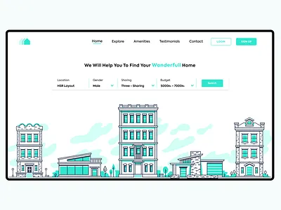 URBAN VILLAS - Landing page adobe xd apartment booking clean flat green home hotel house rent illustration landing page minimal ui website white