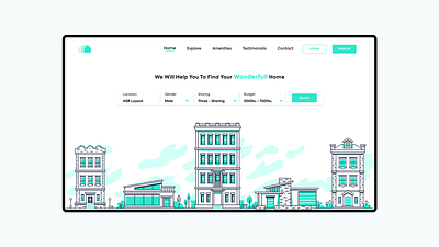 URBAN VILLAS - Landing page adobe xd apartment booking clean flat green home hotel house rent illustration landing page minimal ui website white