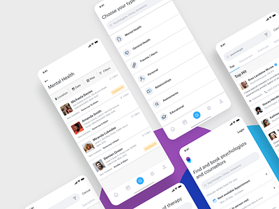 Mental Health App pt.2 app brain clean covid design doctor interface ios iphone medicine mental mental health minimal mobile scheduling search therapy ui ux web