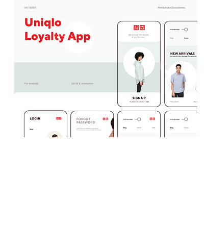 Uniqlo Dribble Post animation artdirection beige blue fashion app interaction mobile red ui ux vector webdesign