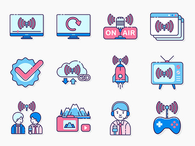 Live Streaming Icons design flat icon icon set iconography icons illustration illustrator ui ux