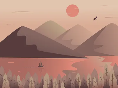 Mountain View at Dusk affinitydesigner dusk flat illustration lake landscape mountain scenary travel
